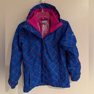 Girls Youth Large (12/14) Columbia Blue Winter Jacket With Pink Inner Fleece